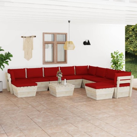 vidaXL Muebles de jardín de palets 11 pzas y cojines madera de abeto  