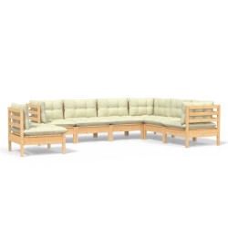 vidaXL Muebles de jardín 7 pzas y cojines madera maciza de pino crema