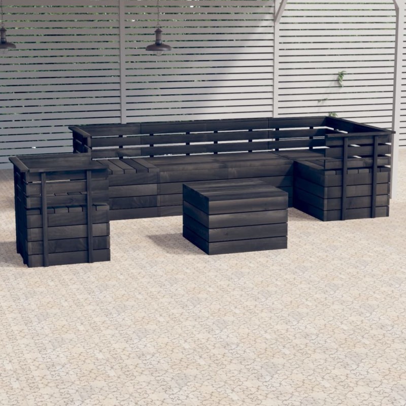 vidaXL Muebles palets de jardín 7 pzas madera maciza pino gris oscuro