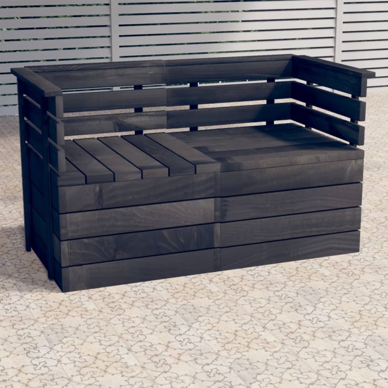 vidaXL Sofá de palés de jardín 2 plazas madera maciza pino gris oscuro vidaXL Sofá de palés de jardín 2 plazas madera maciza pino gris oscuro