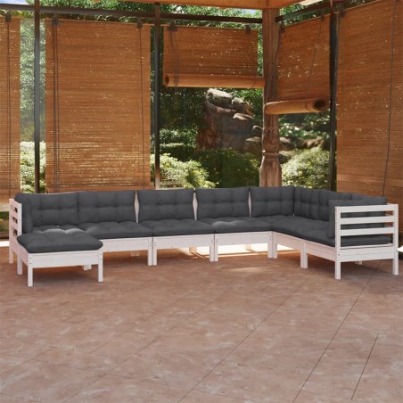 vidaXL Muebles de jardín 8 pzas con cojines blanco madera maciza pino