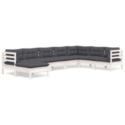 vidaXL Muebles de jardín 8 pzas con cojines blanco madera maciza pino