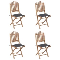 vidaXL Set de comedor exterior plegable 5 piezas con cojines bambú