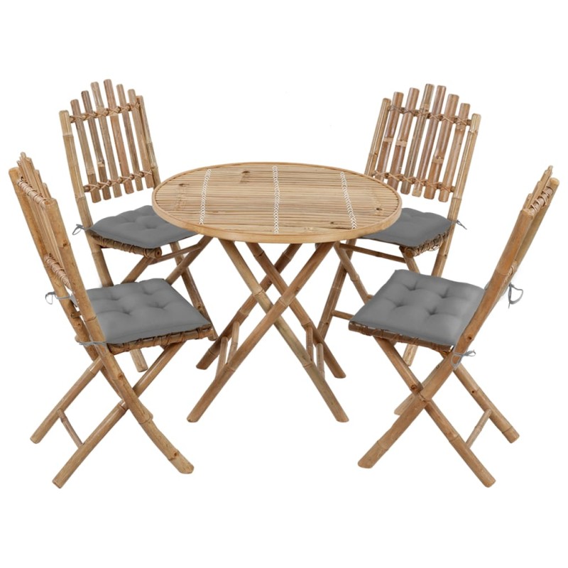 vidaXL Set de comedor de jardín plegable 5 piezas con cojines bambú vidaXL Set de comedor de jardín plegable 5 piezas con cojines bambú