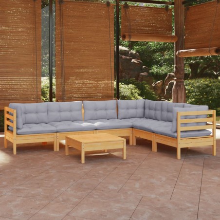 vidaXL Juego de muebles de jardín 7 pzas y cojines madera maciza pino