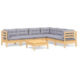 vidaXL Juego de muebles de jardín 7 pzas y cojines madera maciza pino