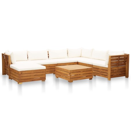 vidaXL Muebles de jardín 8 pzas y cojines madera acacia blanco crema