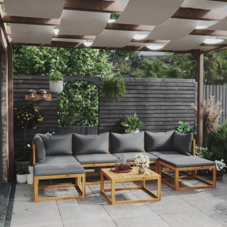 vidaXL Muebles de jardín 7 pzas cojines madera maciza de acacia 