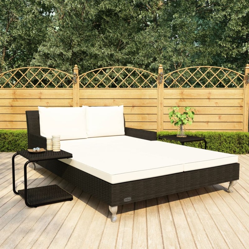 vidaXL Tumbona doble de jardín con cojines ratán sintético negro vidaXL Tumbona doble de jardín con cojines ratán sintético negro