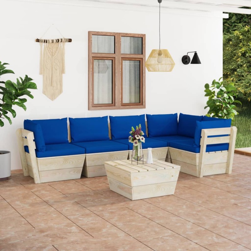 vidaXL Muebles de jardín de palets 6 piezas y cojines madera de abeto 