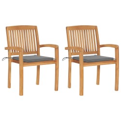 vidaXL Sillas de jardín 2 uds con cojines madera maciza de teca gris