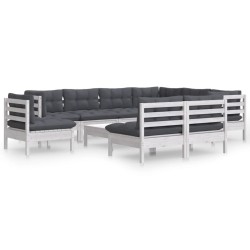 vidaXL Muebles de jardín 10 pzas con cojines blanco madera maciza pino