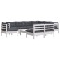 vidaXL Muebles de jardín 10 pzas con cojines blanco madera maciza pino vidaXL Muebles de jardín 10 pzas con cojines blanco madera maciza pino