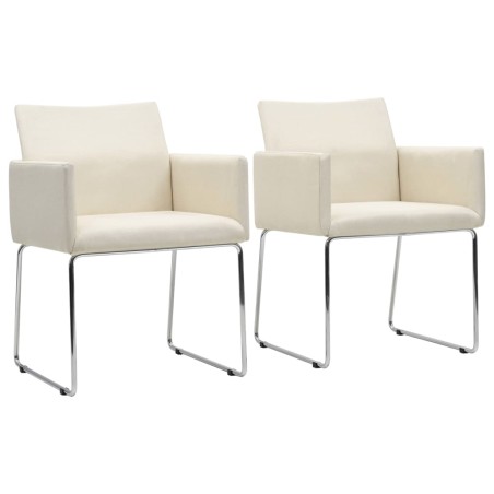 vidaXL Sillas de comedor 2 unidades tela apariencia de lino blanco 