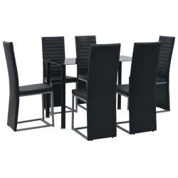 vidaXL Juego de comedor 7 piezas acero y vidrio templado negro