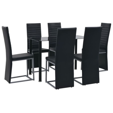 vidaXL Juego de comedor 7 piezas acero y vidrio templado negro