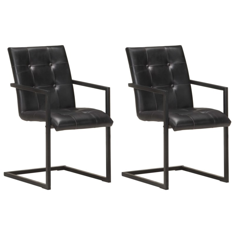 vidaXL Sillas voladizas de comedor 2 unidades cuero auténtico negro