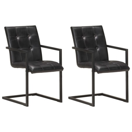 vidaXL Sillas voladizas de comedor 2 unidades cuero auténtico negro