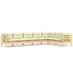 vidaXL Muebles de jardín 7 pzas y cojines madera maciza de pino crema