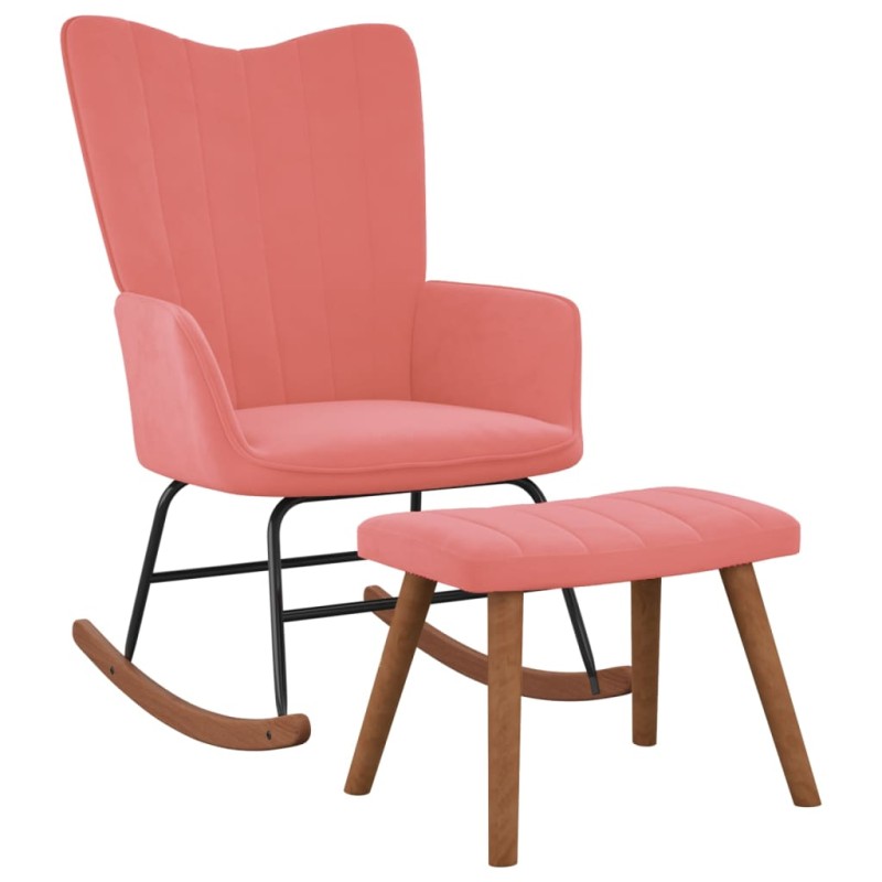 vidaXL Silla mecedora con reposapiés terciopelo rosa vidaXL Silla mecedora con reposapiés terciopelo rosa