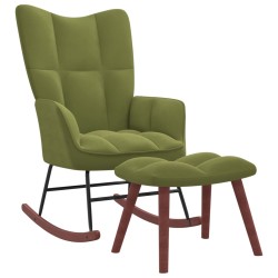 vidaXL Silla mecedora con reposapiés terciopelo verde claro