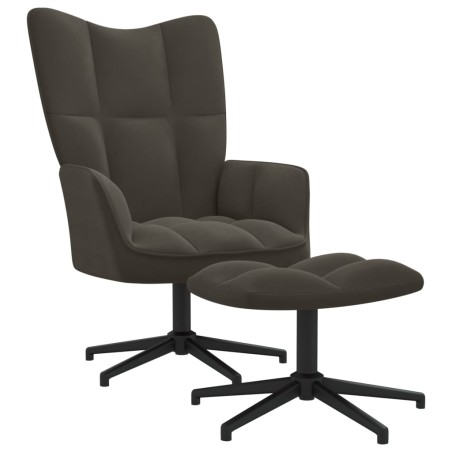 vidaXL Silla de relajación con taburete terciopelo gris oscuro