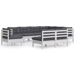 vidaXL Muebles de jardín 9 pzas y cojines blanco madera maciza de pino