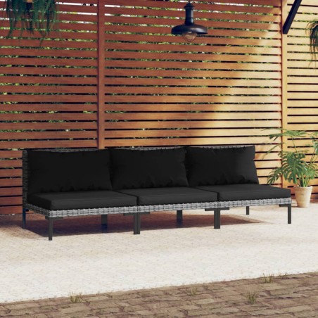 vidaXL Sofás de jardín 3 pzas con cojines ratán sintético semicircular