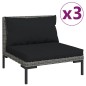 vidaXL Sofás de jardín 3 pzas con cojines ratán sintético semicircular vidaXL Sofás de jardín 3 pzas con cojines ratán sintético semicircular