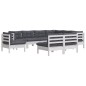 vidaXL Muebles de jardín 9 pzas y cojines blanco madera maciza de pino vidaXL Muebles de jardín 9 pzas y cojines blanco madera maciza de pino