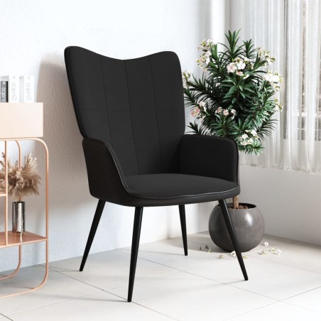 vidaXL Silla de relajación de terciopelo negro y PVC