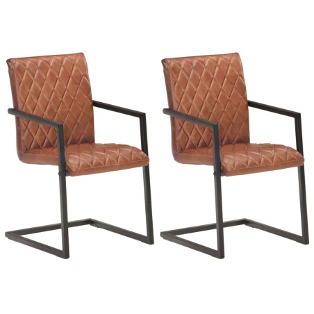 vidaXL Sillas voladizas de comedor 2 unidades cuero auténtico marrón