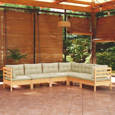 vidaXL Muebles de jardín 6 pzas y cojines madera maciza de pino crema