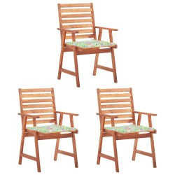 vidaXL Sillas comedor de jardín 3 uds madera maciza acacia y cojines