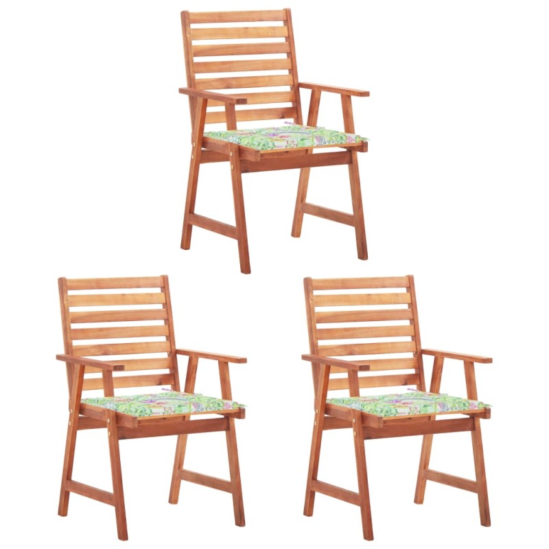 vidaXL Sillas comedor de jardín 3 uds madera maciza acacia y cojines vidaXL Sillas comedor de jardín 3 uds madera maciza acacia y cojines