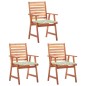 vidaXL Sillas comedor de jardín 3 uds madera maciza acacia y cojines vidaXL Sillas comedor de jardín 3 uds madera maciza acacia y cojines