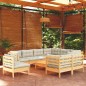 vidaXL Muebles de jardín 10 pzas y cojines madera maciza de pino crema vidaXL Muebles de jardín 10 pzas y cojines madera maciza de pino crema