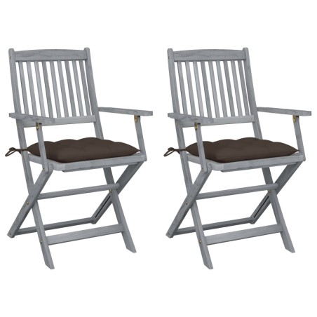 vidaXL Sillas de jardín plegables 2 uds cojines madera maciza acacia