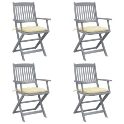 vidaXL Sillas de jardín plegables 4 uds cojines madera maciza acacia