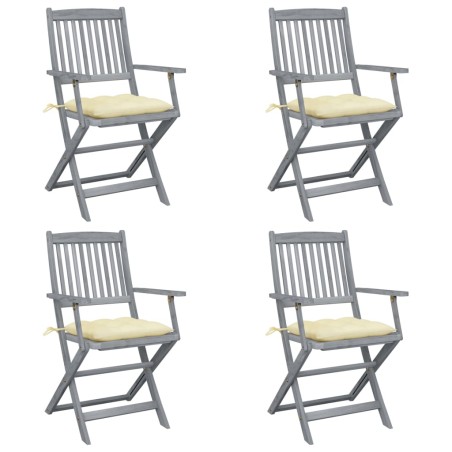 vidaXL Sillas de jardín plegables 4 uds cojines madera maciza acacia