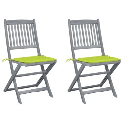 vidaXL Sillas de jardín plegables 2 uds cojines madera maciza acacia