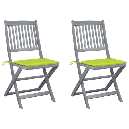 vidaXL Sillas de jardín plegables 2 uds cojines madera maciza acacia