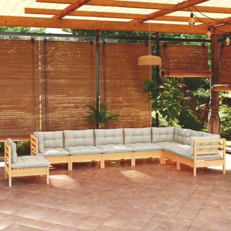 vidaXL Muebles de jardín 8 pzas y cojines madera maciza de pino crema
