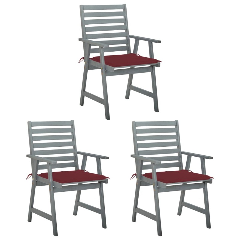 vidaXL Sillas comedor de jardín 3 uds madera maciza acacia y cojines vidaXL Sillas comedor de jardín 3 uds madera maciza acacia y cojines