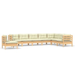 vidaXL Muebles de jardín 8 pzas y cojines madera maciza de pino crema