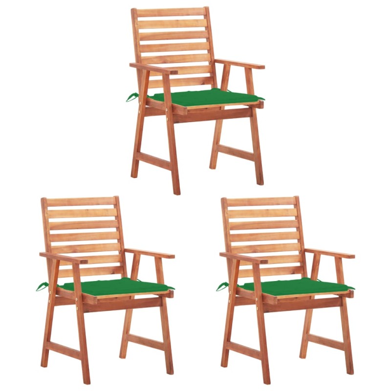 vidaXL Sillas comedor de jardín 3 uds madera maciza acacia y cojines vidaXL Sillas comedor de jardín 3 uds madera maciza acacia y cojines