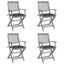 vidaXL Sillas de jardín plegables 4 uds cojines madera maciza acacia