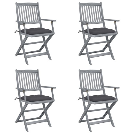 vidaXL Sillas de jardín plegables 4 uds cojines madera maciza acacia