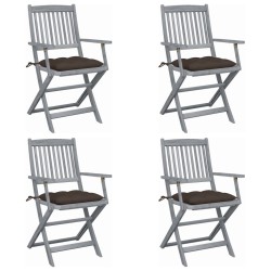 vidaXL Sillas de jardín plegables 4 uds cojines madera maciza acacia