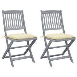 vidaXL Sillas de jardín plegables 2 uds cojines madera maciza acacia